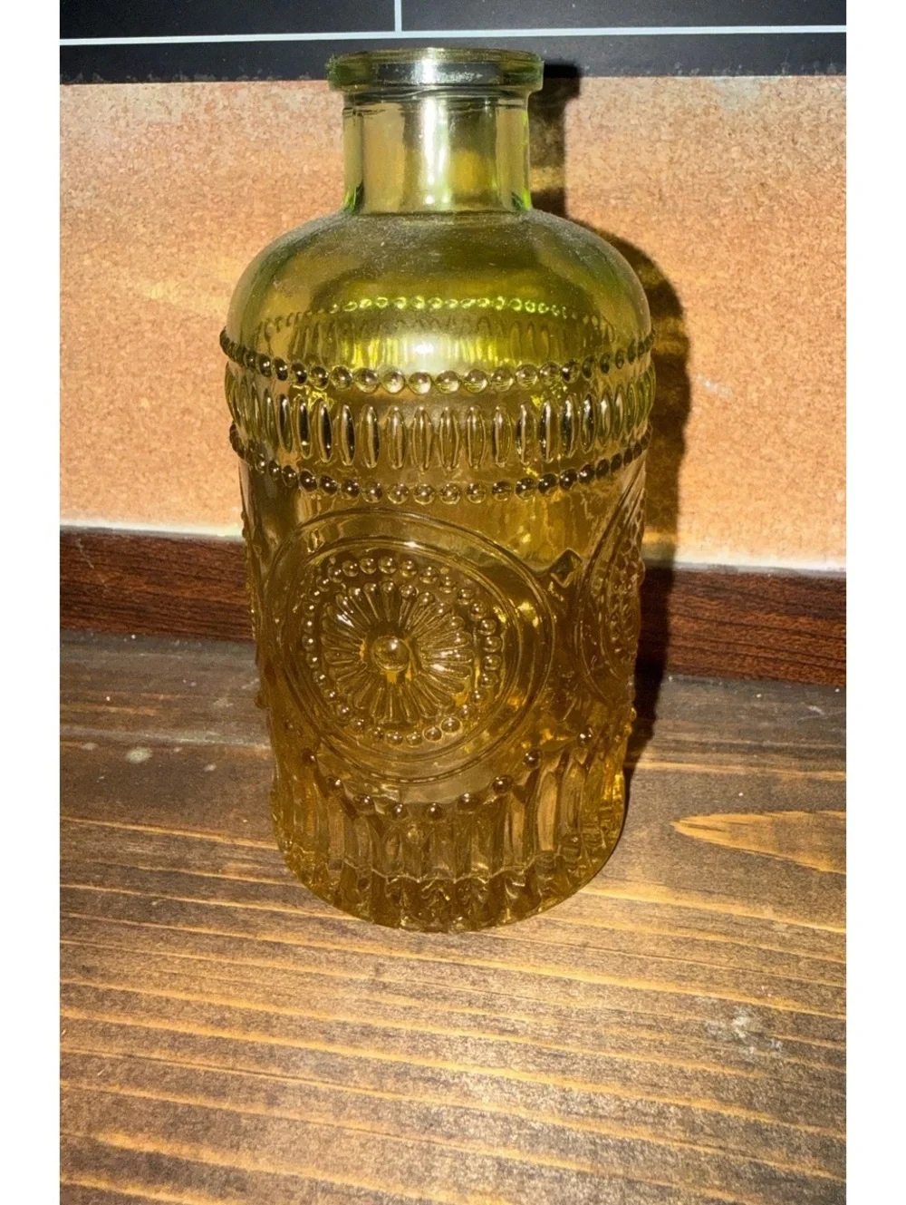 Green glass miniature vase 2.5 X5 inches tall floral decor